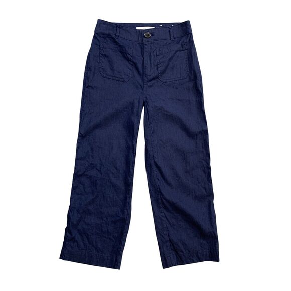 Loft Pants Womens 00P Petite Navy Linen Blend The Palmer Wide Leg Crop Stretch - Picture 1 of 15